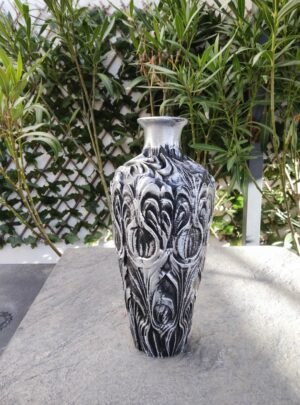 Vase Sculpté "Élégance Noire et Argent" - Un Chef-d'œuvre Contemporain